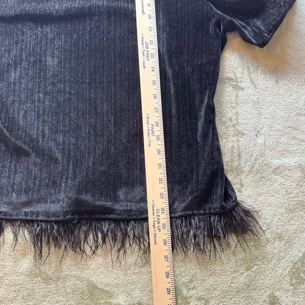 Sterling Kreek Velvet Feather Trim Top Metallic Ribbed Puff Sleeve Party - Picture 8 of 10